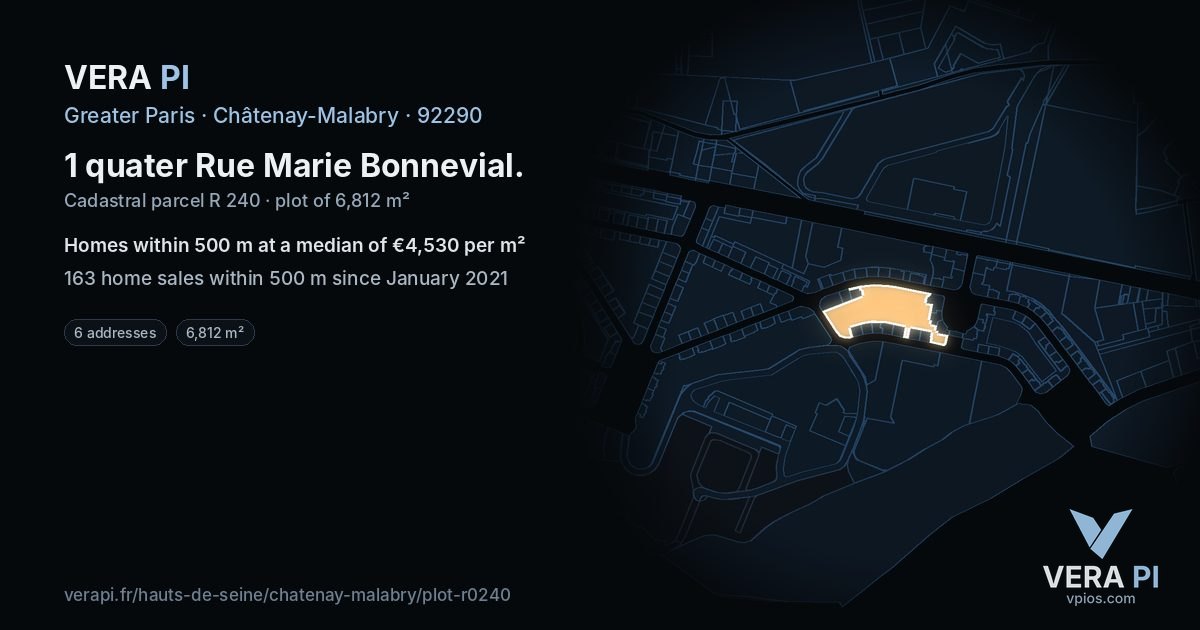 1 quater Rue Marie Bonnevial, Châtenay-Malabry at night – the plot lit, the parcels around coloured by the prices near them