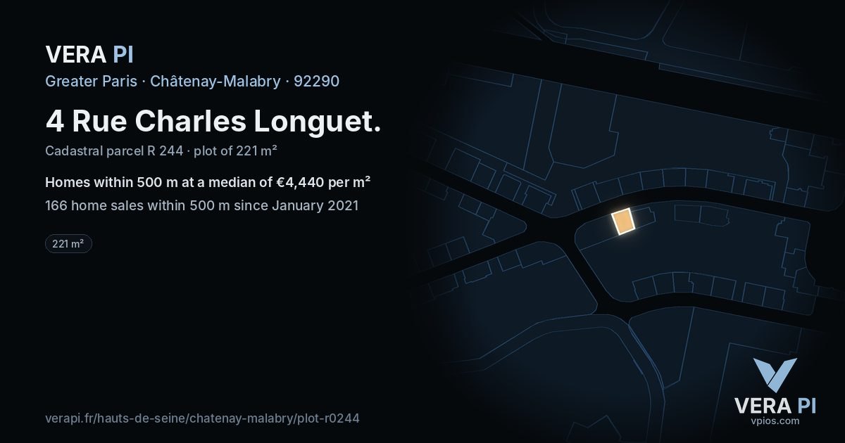 4 Rue Charles Longuet, Châtenay-Malabry at night – the plot lit, the parcels around coloured by the prices near them