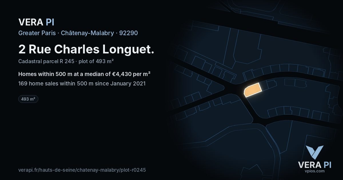 2 Rue Charles Longuet, Châtenay-Malabry at night – the plot lit, the parcels around coloured by the prices near them