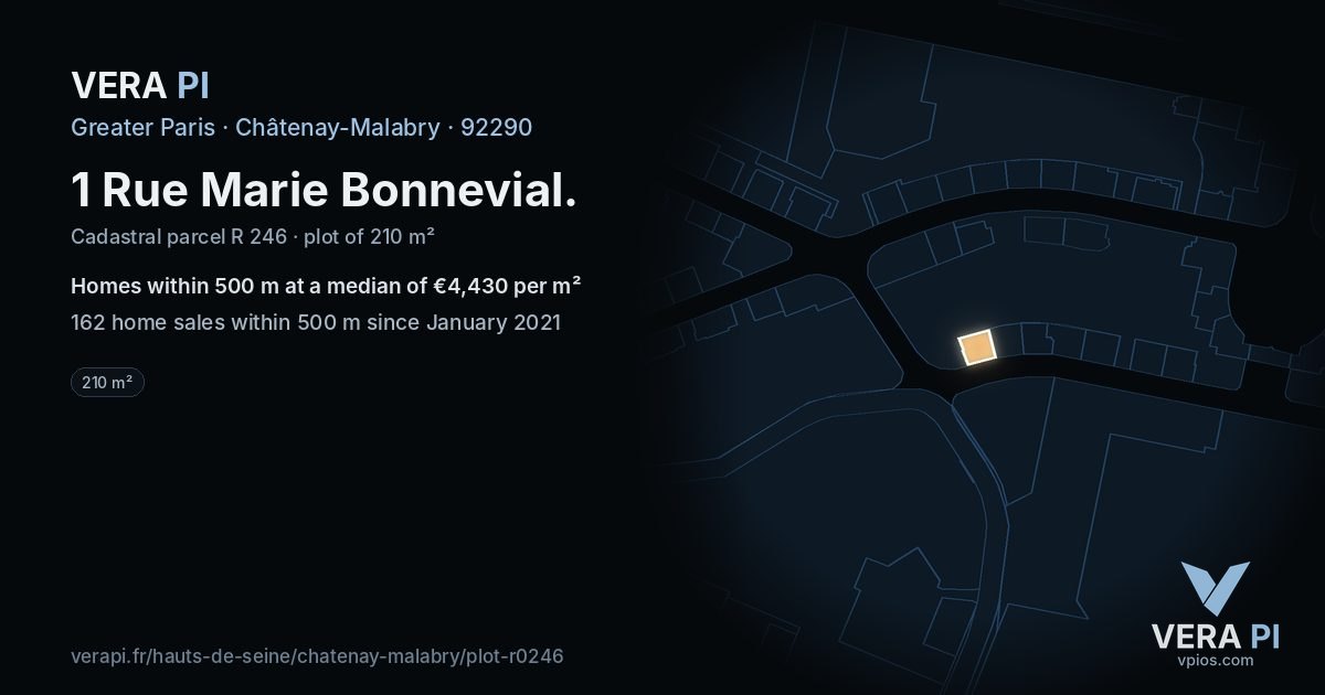 1 Rue Marie Bonnevial, Châtenay-Malabry at night – the plot lit, the parcels around coloured by the prices near them