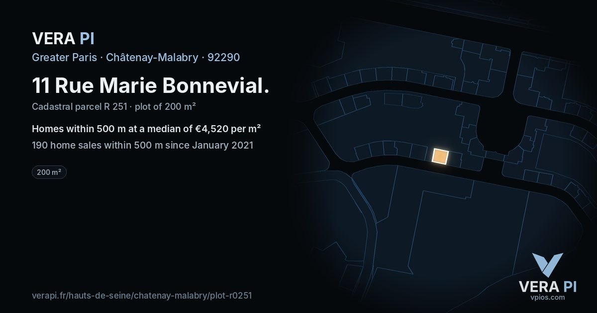 11 Rue Marie Bonnevial, Châtenay-Malabry at night – the plot lit, the parcels around coloured by the prices near them