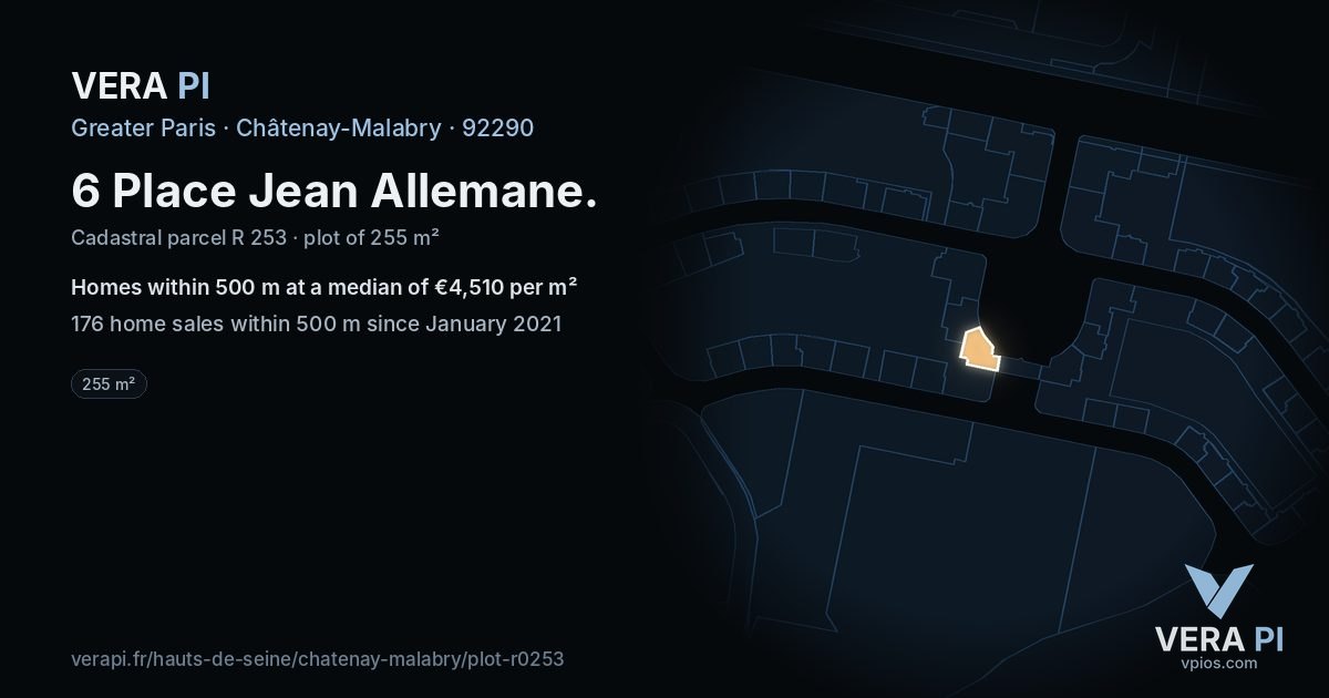 6 Place Jean Allemane, Châtenay-Malabry at night – the plot lit, the parcels around coloured by the prices near them