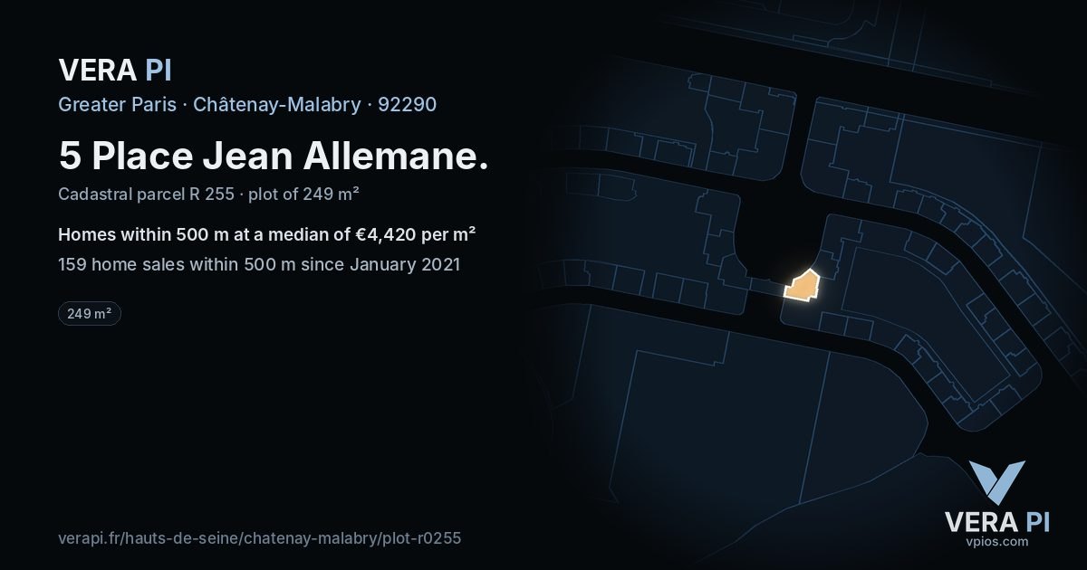 5 Place Jean Allemane, Châtenay-Malabry at night – the plot lit, the parcels around coloured by the prices near them
