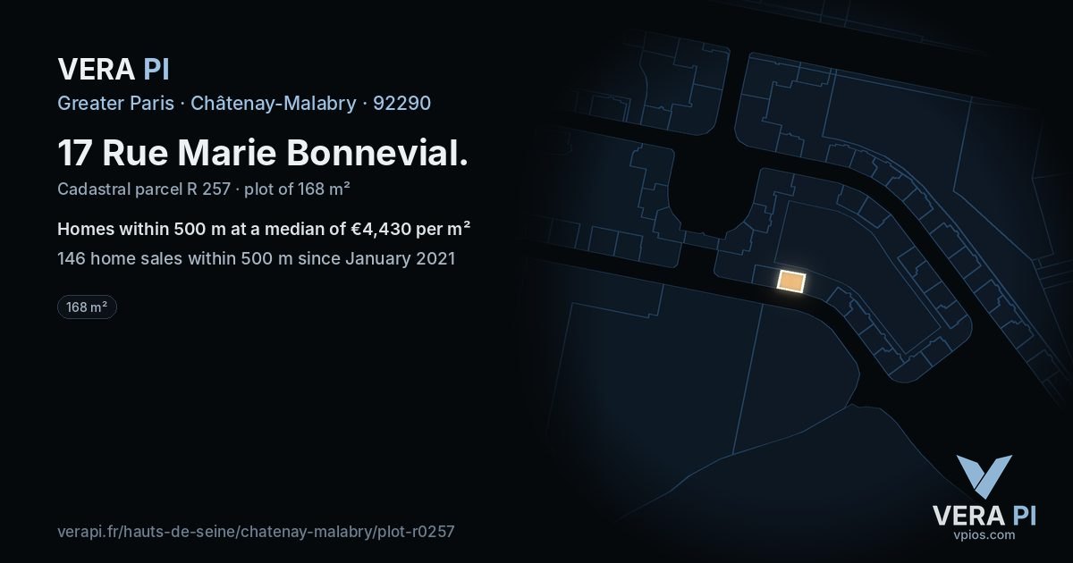 17 Rue Marie Bonnevial, Châtenay-Malabry at night – the plot lit, the parcels around coloured by the prices near them
