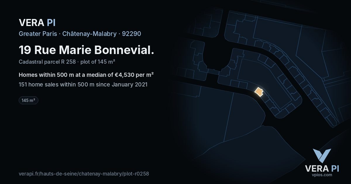 19 Rue Marie Bonnevial, Châtenay-Malabry at night – the plot lit, the parcels around coloured by the prices near them