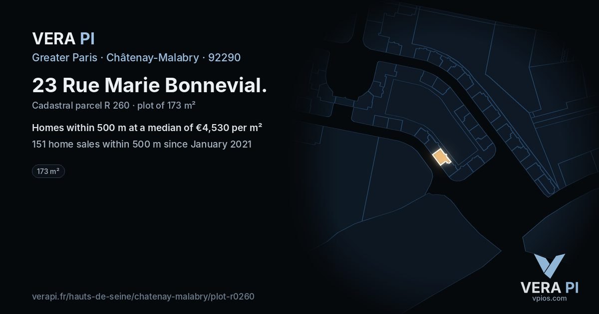 23 Rue Marie Bonnevial, Châtenay-Malabry at night – the plot lit, the parcels around coloured by the prices near them