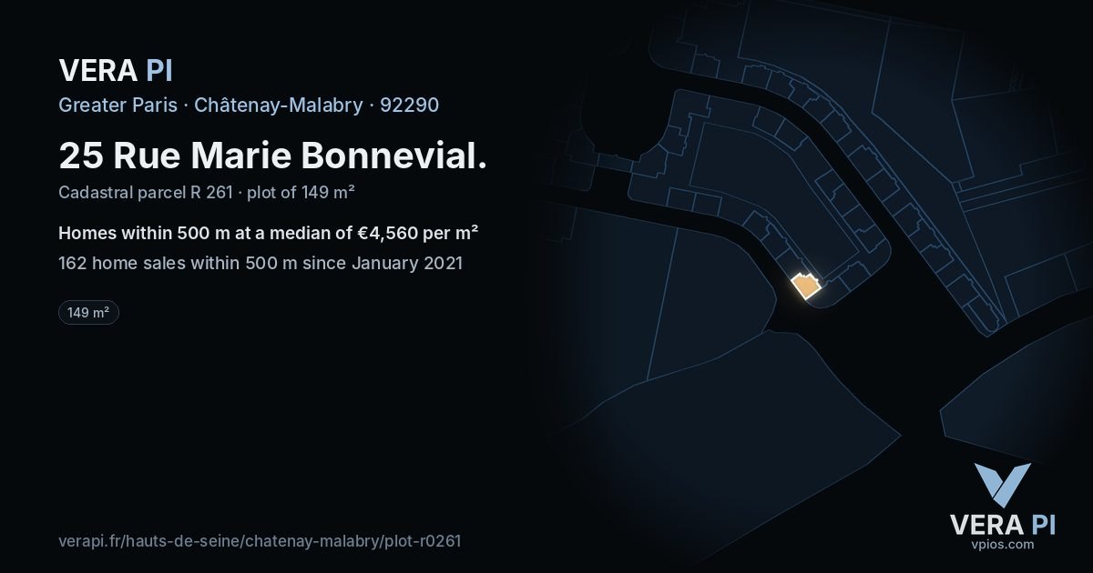 25 Rue Marie Bonnevial, Châtenay-Malabry at night – the plot lit, the parcels around coloured by the prices near them