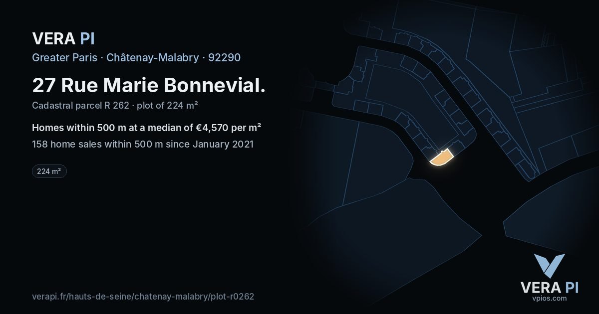 27 Rue Marie Bonnevial, Châtenay-Malabry at night – the plot lit, the parcels around coloured by the prices near them