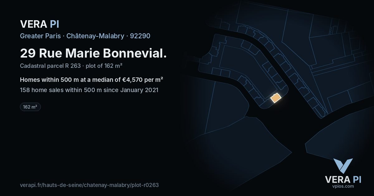 29 Rue Marie Bonnevial, Châtenay-Malabry at night – the plot lit, the parcels around coloured by the prices near them