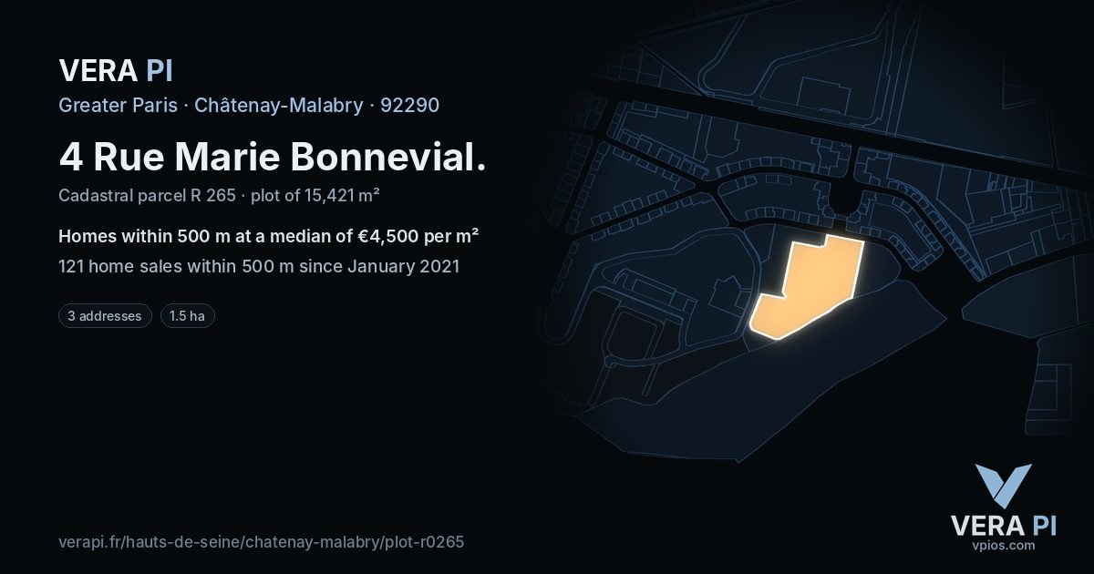 4 Rue Marie Bonnevial, Châtenay-Malabry at night – the plot lit, the parcels around coloured by the prices near them
