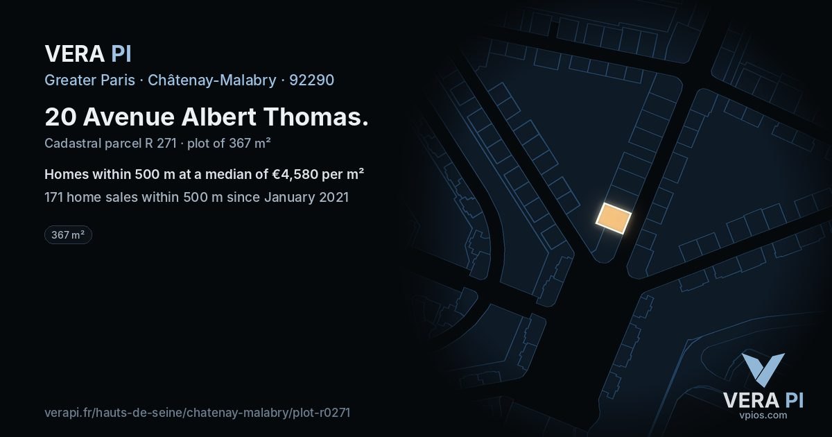20 Avenue Albert Thomas, Châtenay-Malabry at night – the plot lit, the parcels around coloured by the prices near them