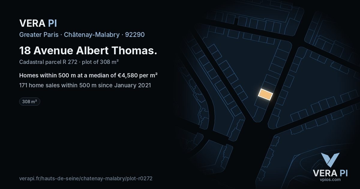 18 Avenue Albert Thomas, Châtenay-Malabry at night – the plot lit, the parcels around coloured by the prices near them