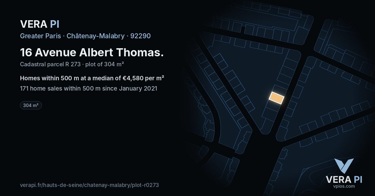 16 Avenue Albert Thomas, Châtenay-Malabry at night – the plot lit, the parcels around coloured by the prices near them