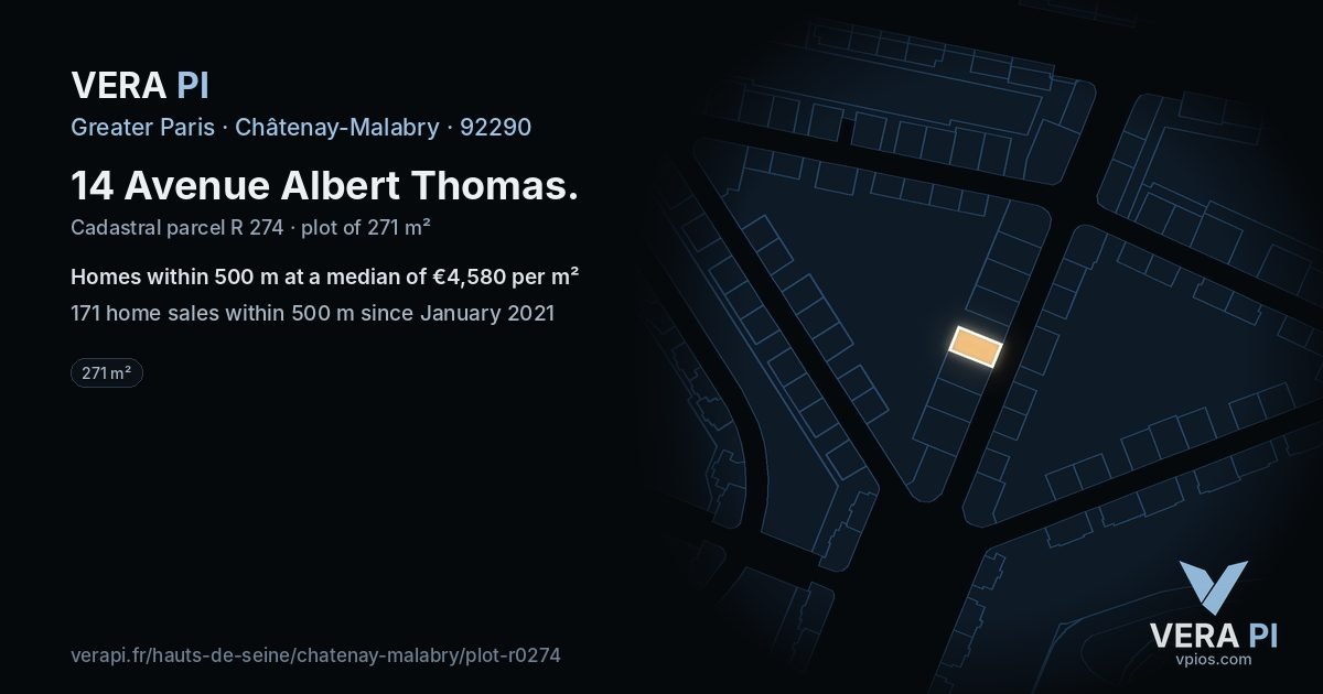 14 Avenue Albert Thomas, Châtenay-Malabry at night – the plot lit, the parcels around coloured by the prices near them