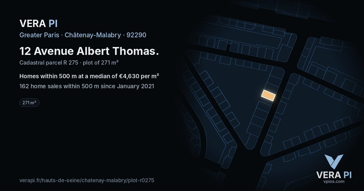 12 Avenue Albert Thomas, Châtenay-Malabry at night – the plot lit, the parcels around coloured by the prices near them