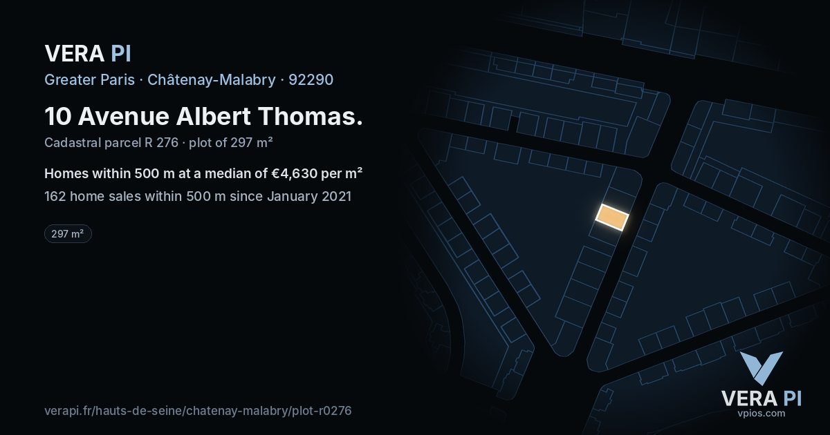 10 Avenue Albert Thomas, Châtenay-Malabry at night – the plot lit, the parcels around coloured by the prices near them