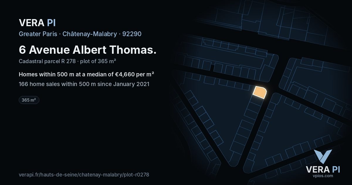 6 Avenue Albert Thomas, Châtenay-Malabry at night – the plot lit, the parcels around coloured by the prices near them