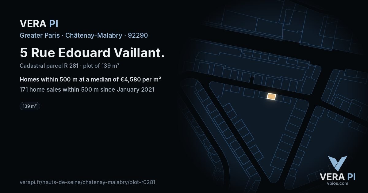 5 Rue Edouard Vaillant, Châtenay-Malabry at night – the plot lit, the parcels around coloured by the prices near them