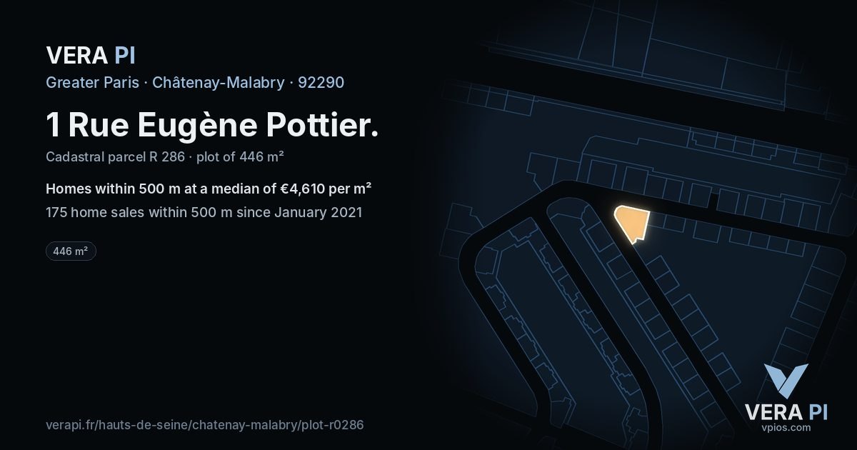 1 Rue Eugène Pottier, Châtenay-Malabry at night – the plot lit, the parcels around coloured by the prices near them