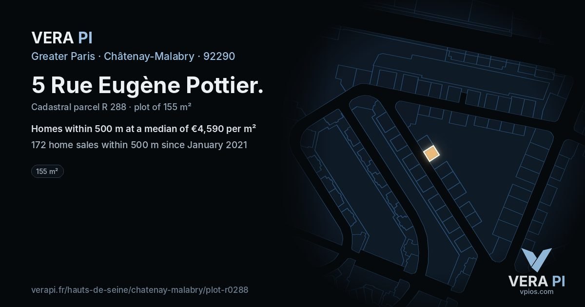 5 Rue Eugène Pottier, Châtenay-Malabry at night – the plot lit, the parcels around coloured by the prices near them
