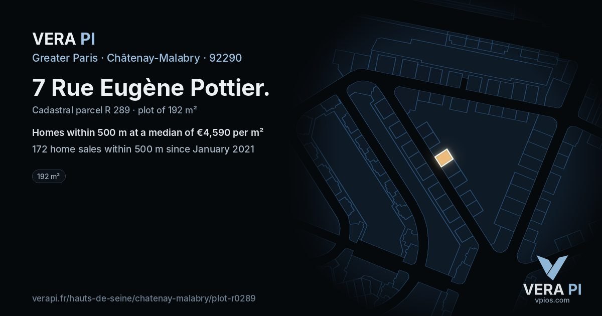 7 Rue Eugène Pottier, Châtenay-Malabry at night – the plot lit, the parcels around coloured by the prices near them