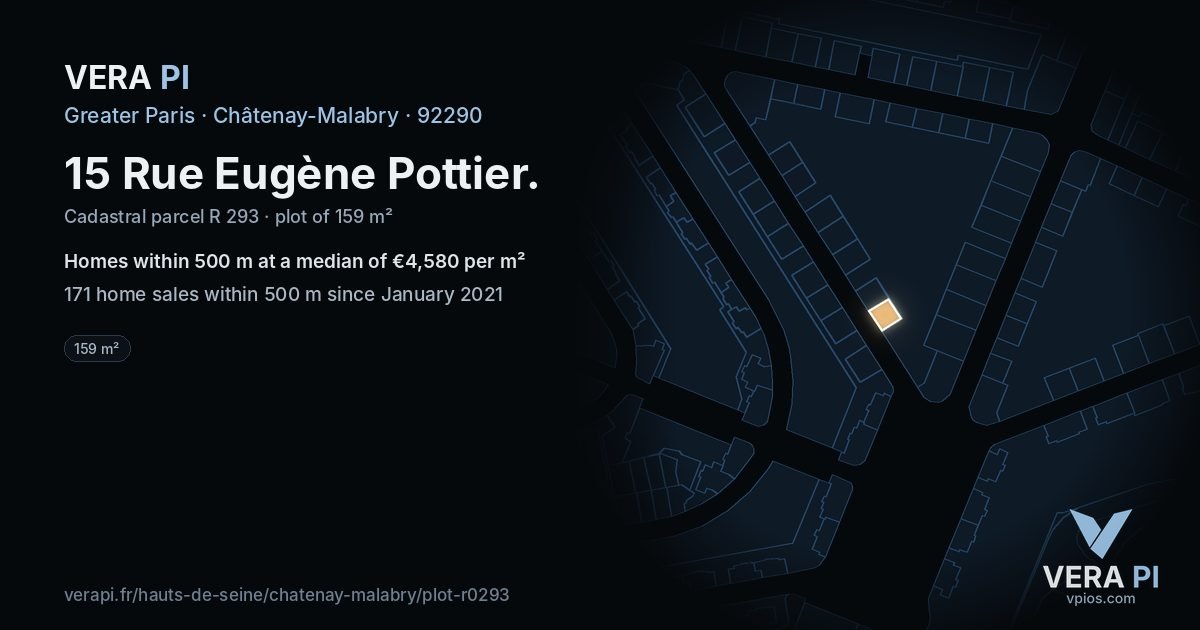 15 Rue Eugène Pottier, Châtenay-Malabry at night – the plot lit, the parcels around coloured by the prices near them