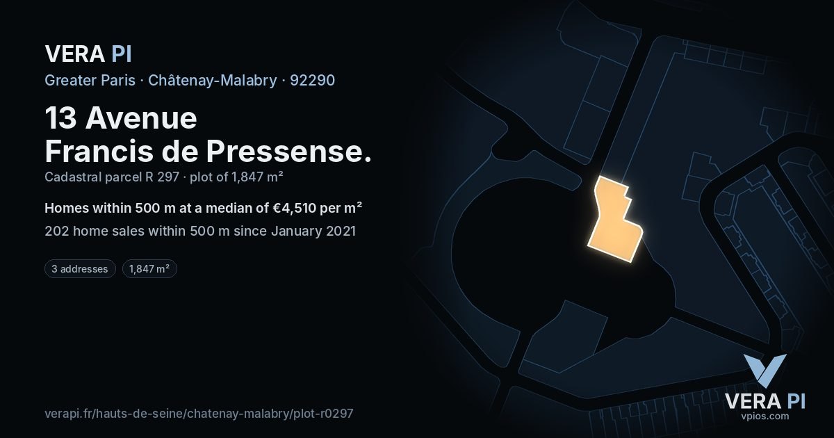 13 Avenue Francis de Pressense, Châtenay-Malabry at night – the plot lit, the parcels around coloured by the prices near them