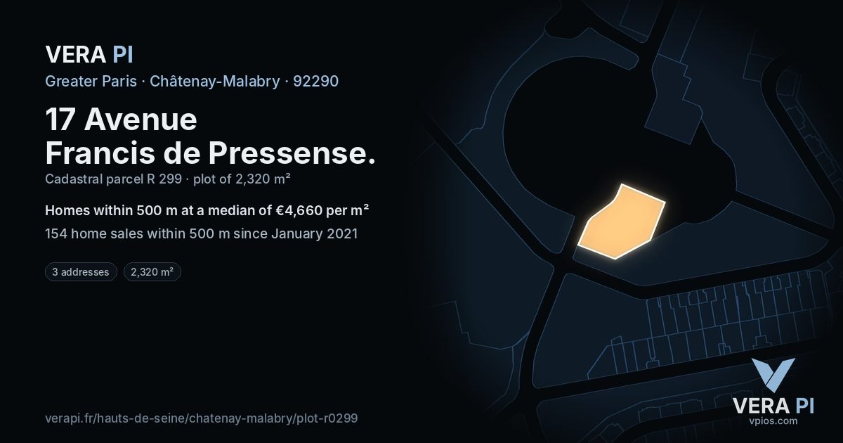 17 Avenue Francis de Pressense, Châtenay-Malabry at night – the plot lit, the parcels around coloured by the prices near them