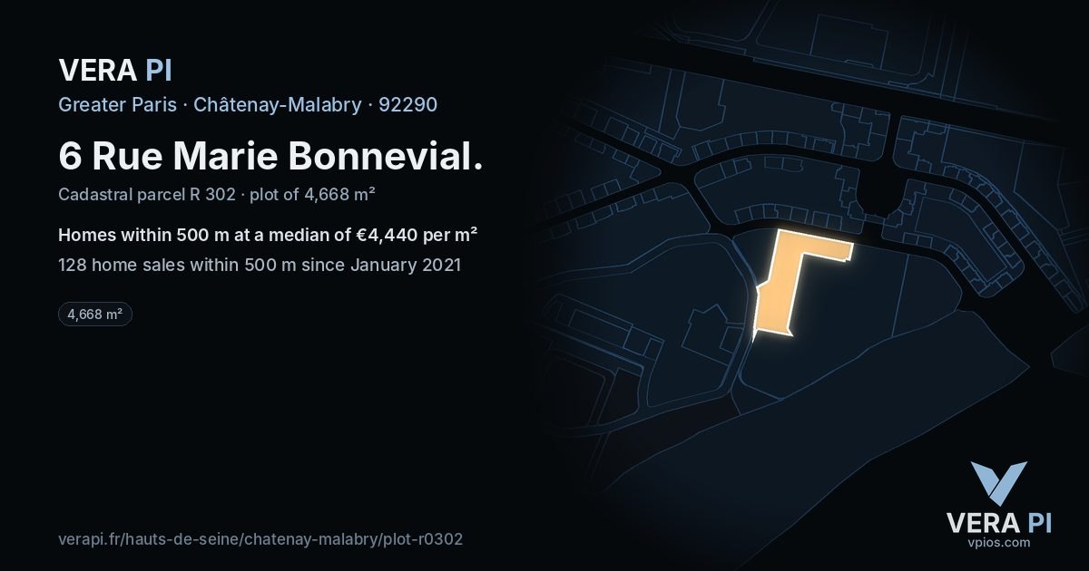 6 Rue Marie Bonnevial, Châtenay-Malabry at night – the plot lit, the parcels around coloured by the prices near them