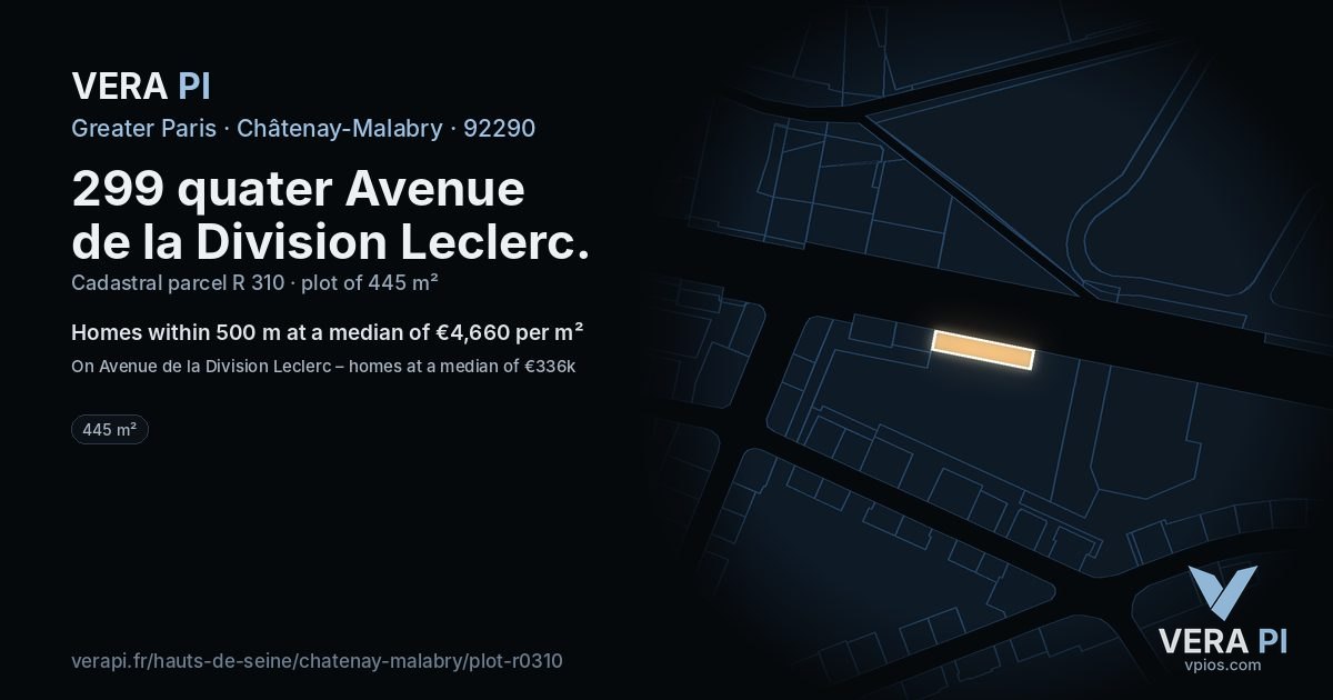 299 quater Avenue de la Division Leclerc, Châtenay-Malabry at night – the plot lit, the parcels around coloured by the prices near them