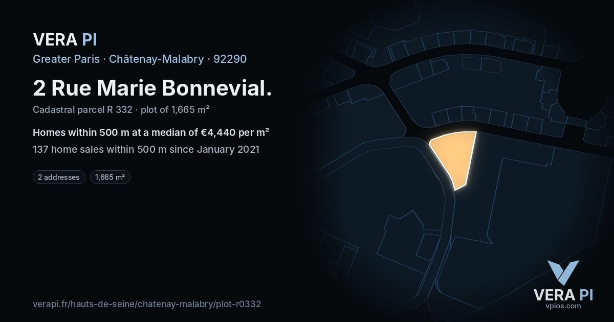 2 Rue Marie Bonnevial, Châtenay-Malabry at night – the plot lit, the parcels around coloured by the prices near them