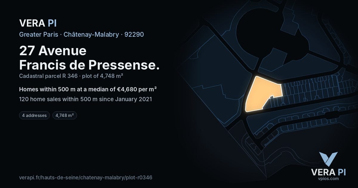 27 Avenue Francis de Pressense, Châtenay-Malabry at night – the plot lit, the parcels around coloured by the prices near them