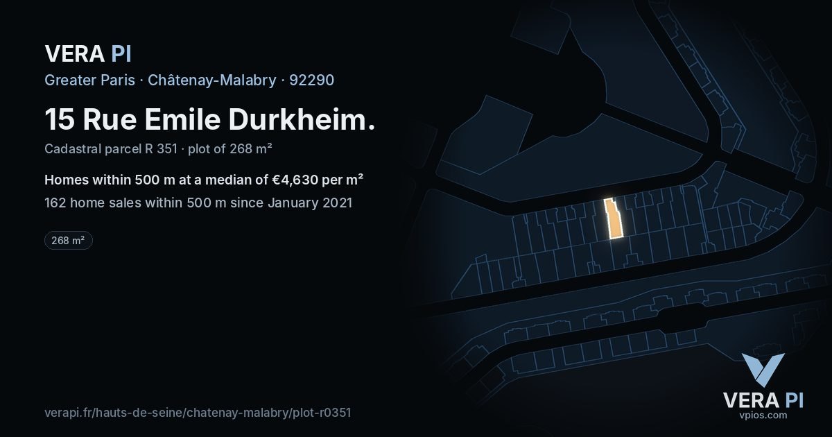 15 Rue Emile Durkheim, Châtenay-Malabry at night – the plot lit, the parcels around coloured by the prices near them