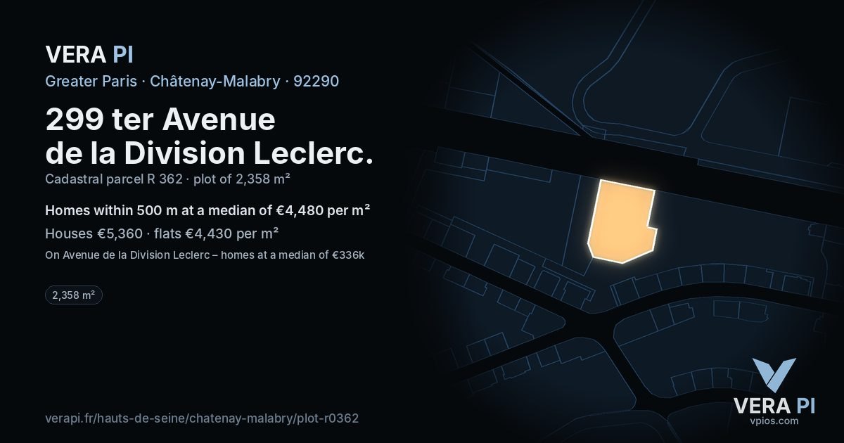 299 ter Avenue de la Division Leclerc, Châtenay-Malabry at night – the plot lit, the parcels around coloured by the prices near them