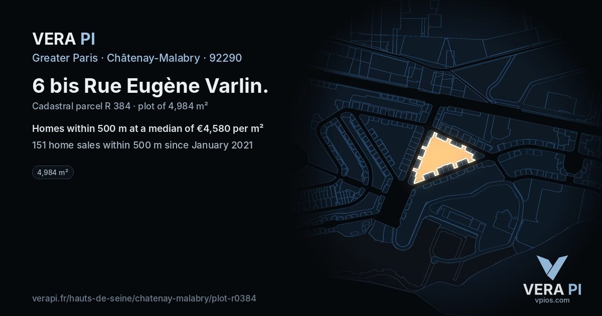 6 bis Rue Eugène Varlin, Châtenay-Malabry at night – the plot lit, the parcels around coloured by the prices near them