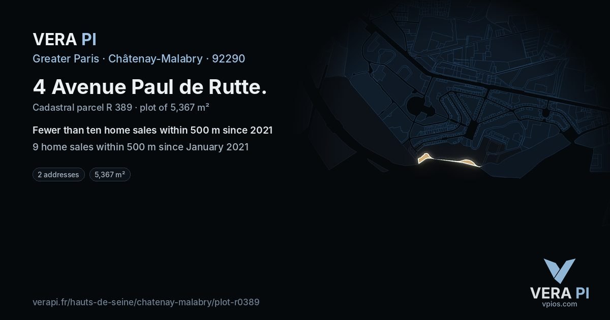 4 Avenue Paul de Rutte, Châtenay-Malabry at night – the plot lit, the parcels around coloured by the prices near them