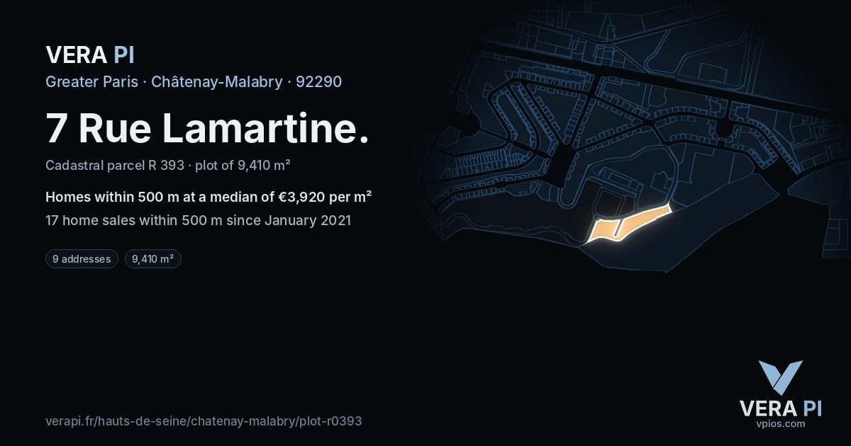 7 Rue Lamartine, Châtenay-Malabry at night – the plot lit, the parcels around coloured by the prices near them
