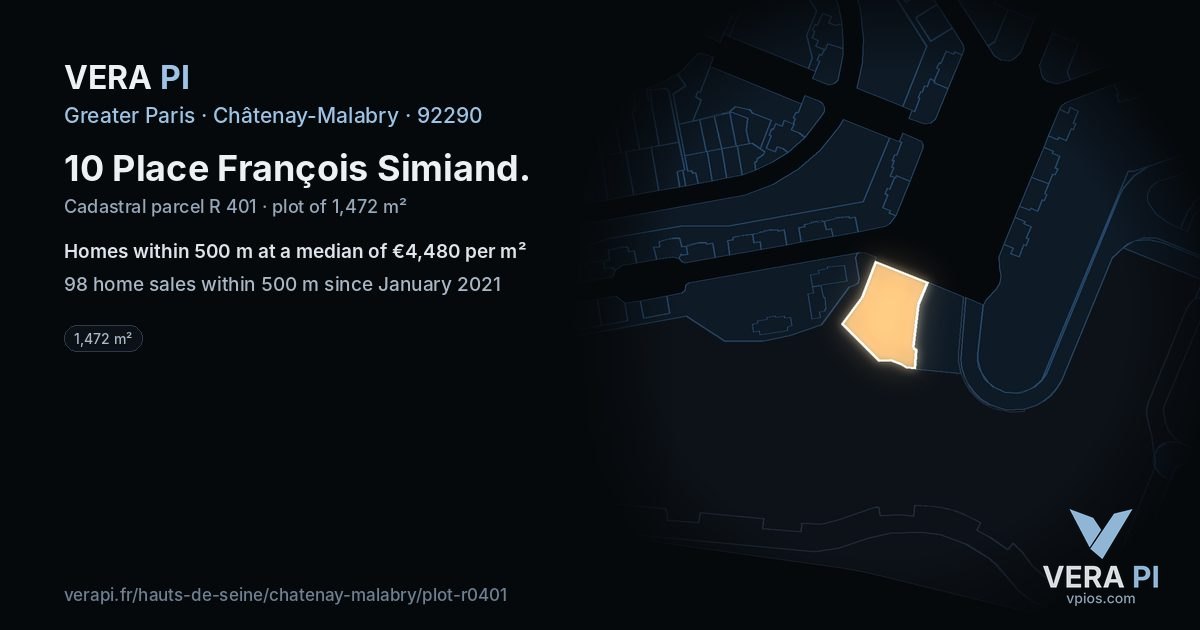 10 Place François Simiand, Châtenay-Malabry at night – the plot lit, the parcels around coloured by the prices near them