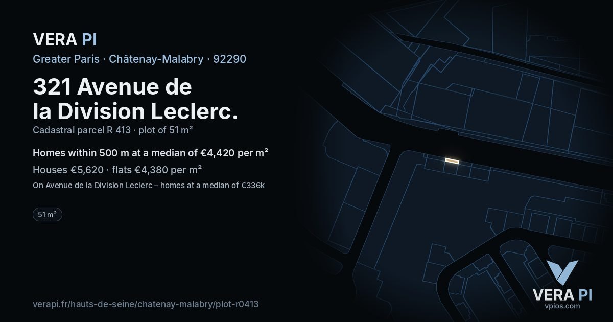 321 Avenue de la Division Leclerc, Châtenay-Malabry at night – the plot lit, the parcels around coloured by the prices near them