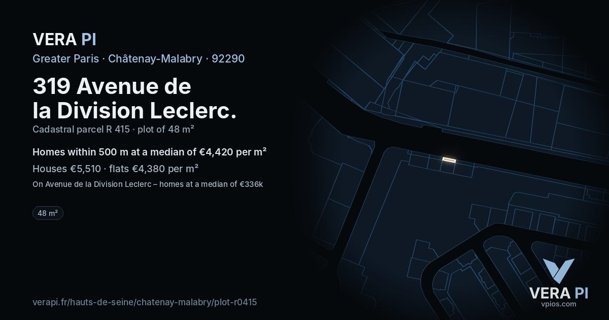 319 Avenue de la Division Leclerc, Châtenay-Malabry at night – the plot lit, the parcels around coloured by the prices near them