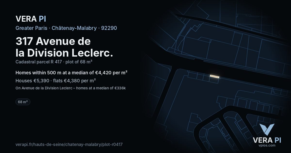 317 Avenue de la Division Leclerc, Châtenay-Malabry at night – the plot lit, the parcels around coloured by the prices near them