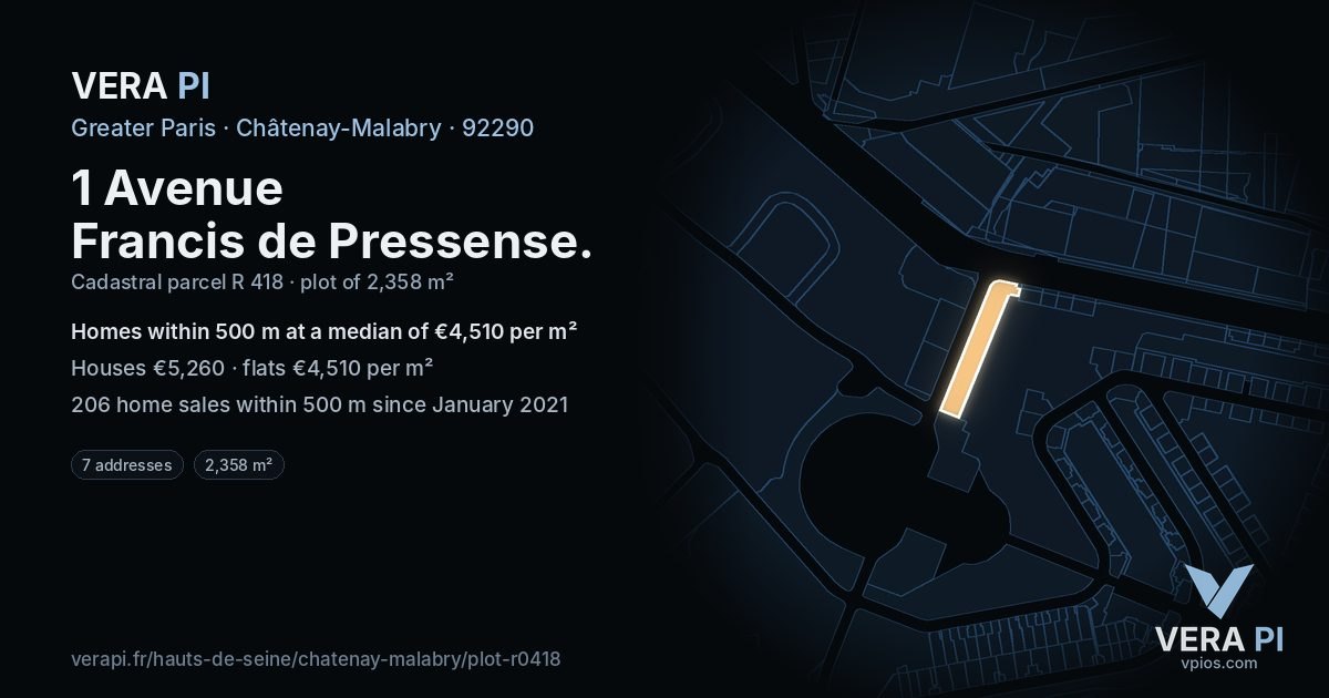 1 Avenue Francis de Pressense, Châtenay-Malabry at night – the plot lit, the parcels around coloured by the prices near them
