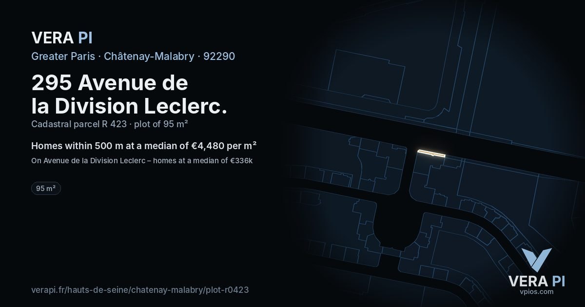 295 Avenue de la Division Leclerc, Châtenay-Malabry at night – the plot lit, the parcels around coloured by the prices near them