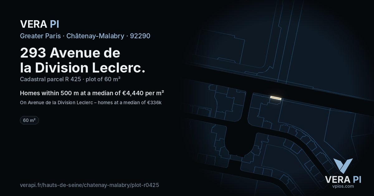 293 Avenue de la Division Leclerc, Châtenay-Malabry at night – the plot lit, the parcels around coloured by the prices near them