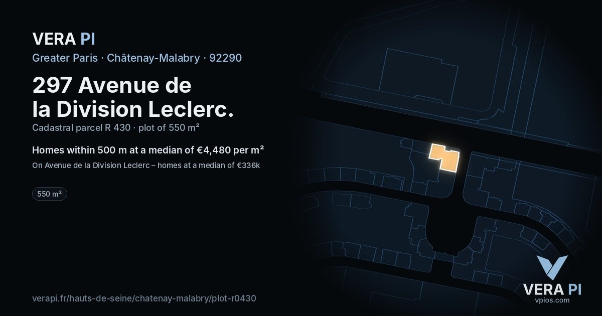 297 Avenue de la Division Leclerc, Châtenay-Malabry at night – the plot lit, the parcels around coloured by the prices near them