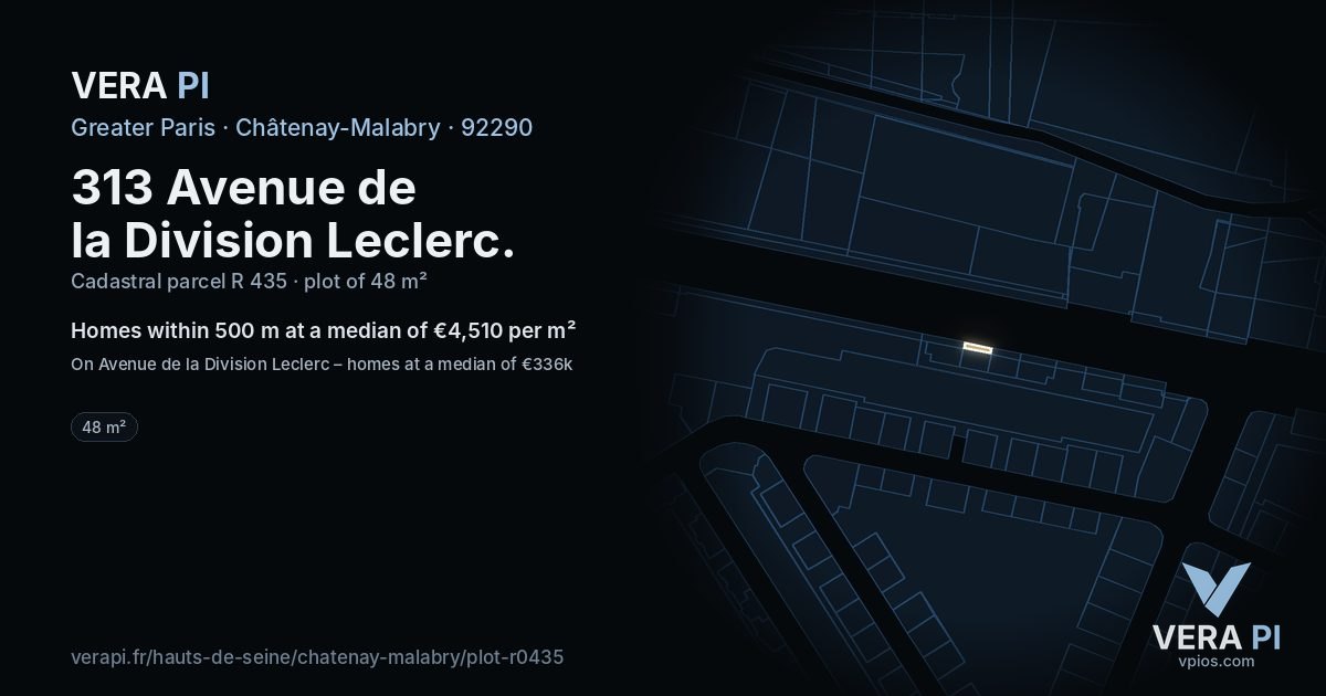 313 Avenue de la Division Leclerc, Châtenay-Malabry at night – the plot lit, the parcels around coloured by the prices near them