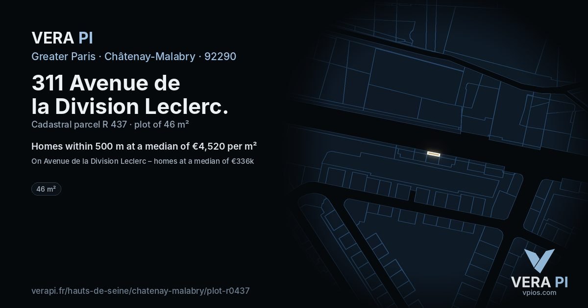 311 Avenue de la Division Leclerc, Châtenay-Malabry at night – the plot lit, the parcels around coloured by the prices near them