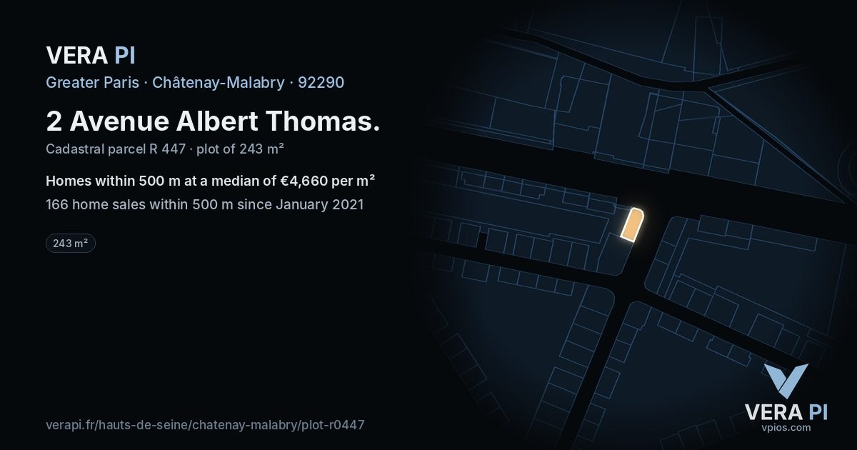 2 Avenue Albert Thomas, Châtenay-Malabry at night – the plot lit, the parcels around coloured by the prices near them