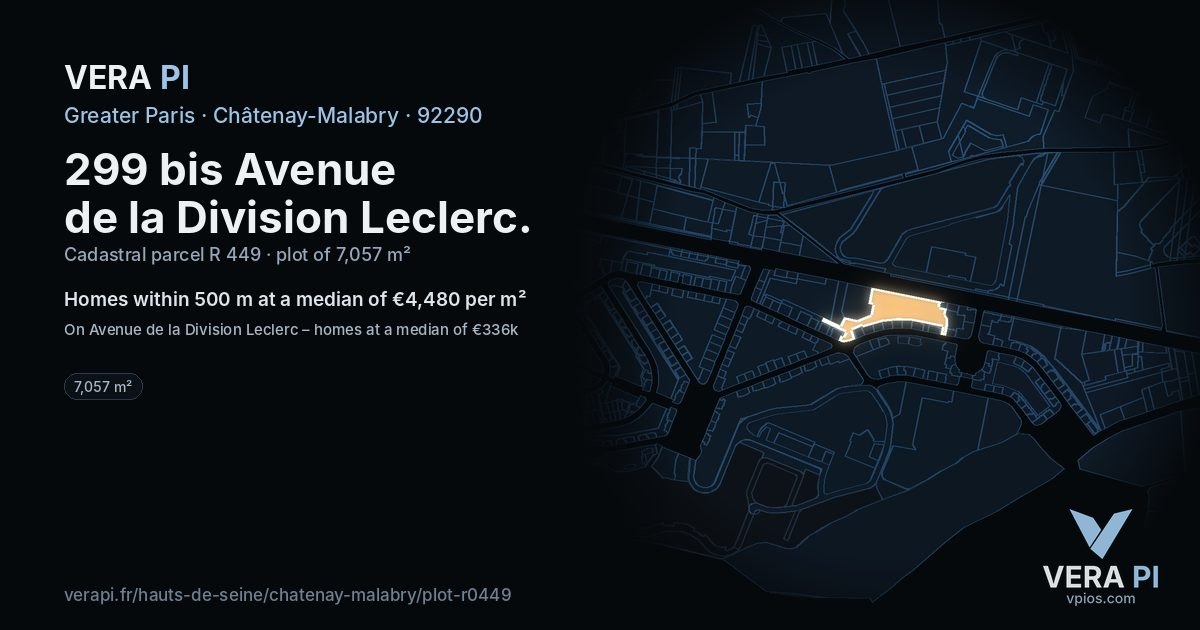 299 bis Avenue de la Division Leclerc, Châtenay-Malabry at night – the plot lit, the parcels around coloured by the prices near them
