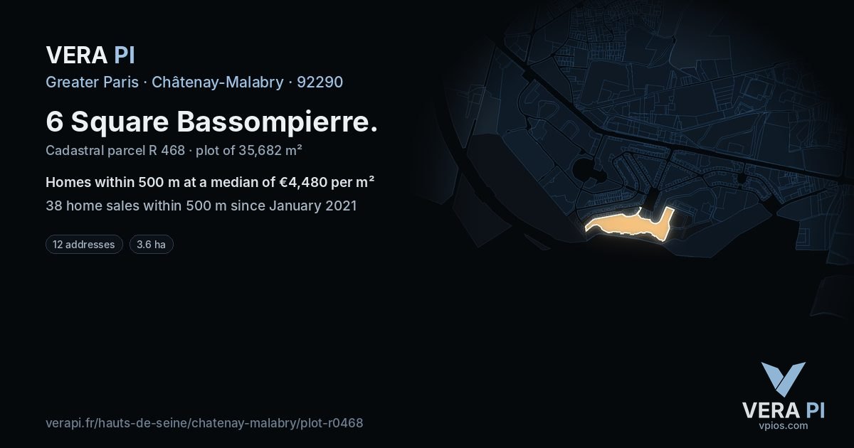 6 Square Bassompierre, Châtenay-Malabry at night – the plot lit, the parcels around coloured by the prices near them
